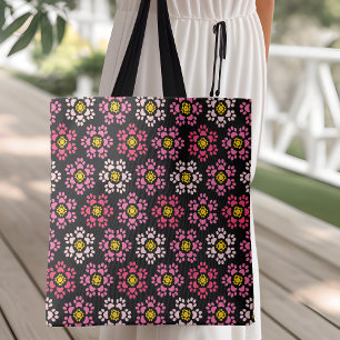 Coral Red and Pink Paw Print Tote Bag