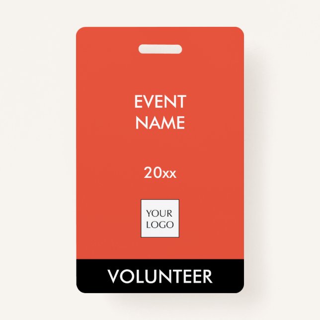 Coral Red and White Event Volunteer Logo Badge ID Badge (Front)