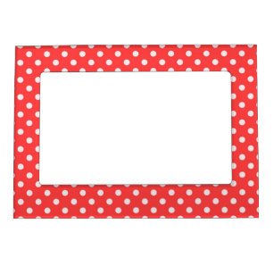 Coral Red and White Polka Dot Pattern Magnetic Picture Frame