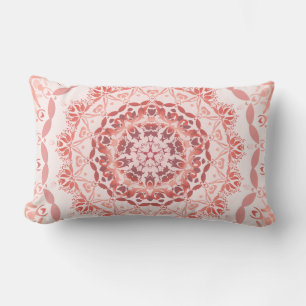 Coral Red Apricot Damask Mandala Lumbar Cushion