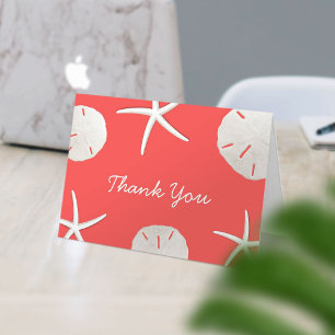 Coral Red Beach Theme Seashells Thank You Card