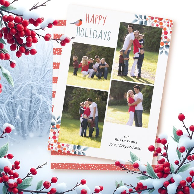 Coral red berries Christmas photo collage card (Creator Uploaded)