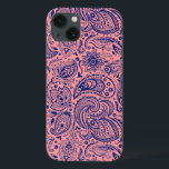 Coral-Red & Blue Vintage Floral Paisley Pattern iPhone 13 Case<br><div class="desc">Elegant vintage floral paisley lace pattern in navy blue and coral-red. Blue paisley has a transparent background. Coral-red colour in this sample can be change to any colour you like with navy blu paisley.</div>
