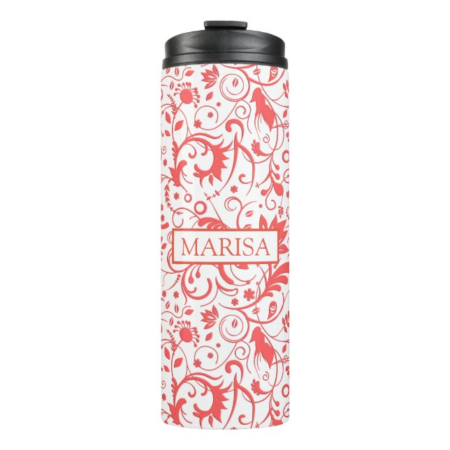 Coral Red Damask Thermal Tumbler (Front)