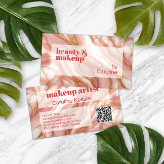 Coral Red Dark Peach Pink Gold Marble Art Pattern Business Card