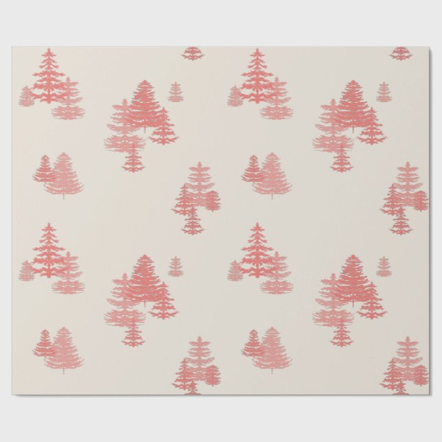 Coral Red Evergreen Stand Wrapping Paper (Seam)