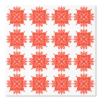 Coral Red Floral Geometric Pattern | Flower Design Wallpaper