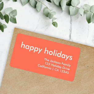 Coral Red Holidays Modern Minimal Stylish Address Label