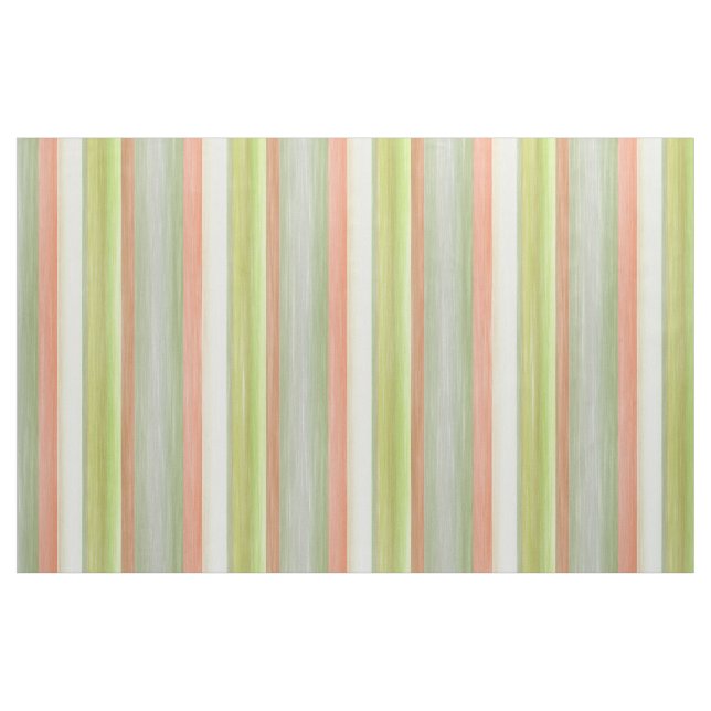 Coral Red Lime Green Watercolor Stripes Pattern Fabric (Fat Quarter)
