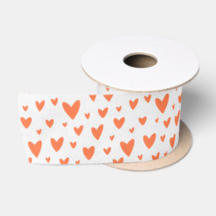 Coral red Love Heart Pattern Gift Wrapping Paper  Satin Ribbon