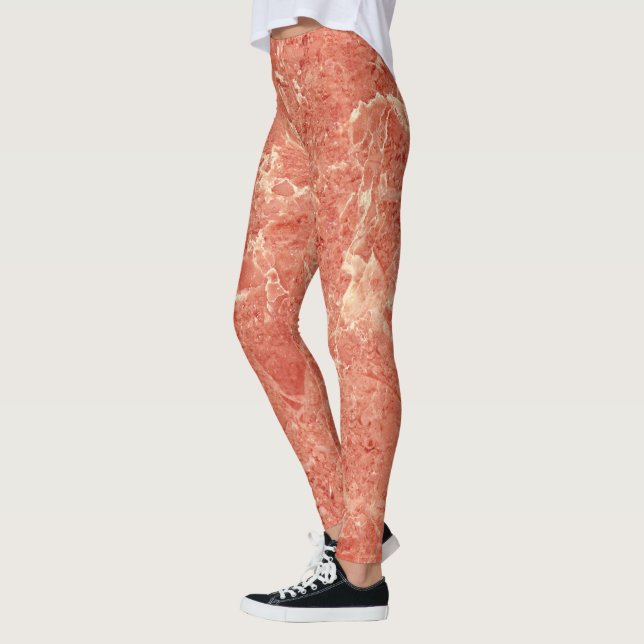 Coral Red Marble Texture  Leggings (Left)