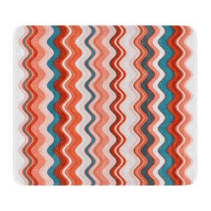 Coral Red Navy Blue White Stripes Cutting Board