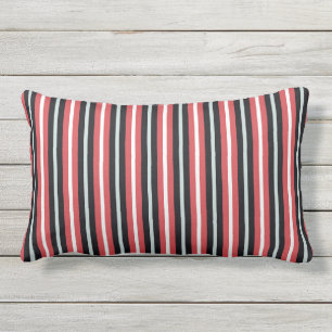 Coral Red Navy Blue White Stripes Lumbar Cushion