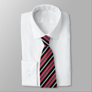 Coral Red Navy Blue White Stripes  Tie