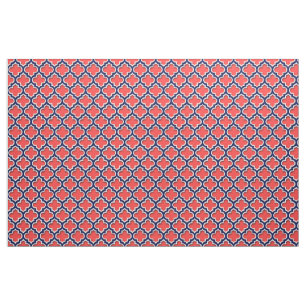 Coral Red, Navy White Moroccan Quatrefoil #5DS Fabric