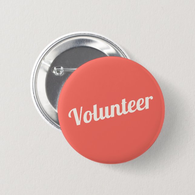 Coral Red Pin-back Volunteer Buttons (Front & Back)