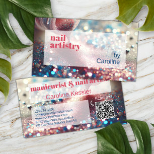 Coral Red Pink Aqua Dark Blue Glitter Nail Polish Business Card