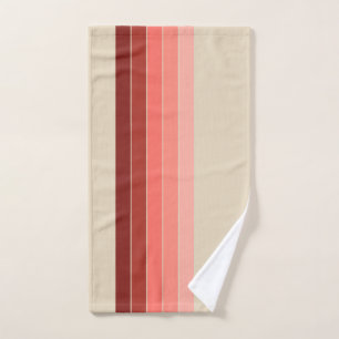 Coral Red Pink Beige Stripes Hand Towel