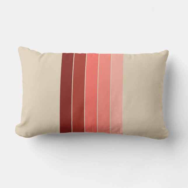 Coral Red Pink Beige Stripes Lumbar Cushion (Front)