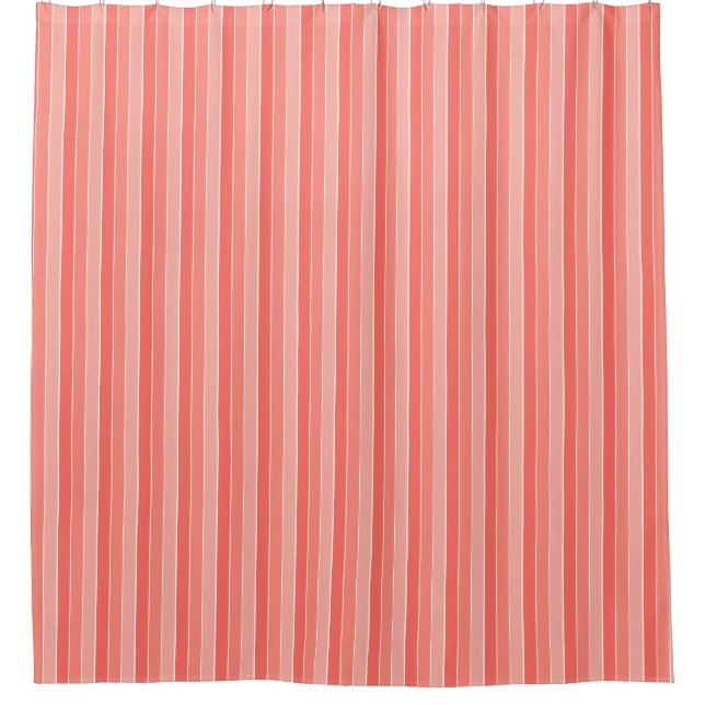 Coral Red Pink Stripes   Shower Curtain (Front)