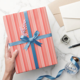 Coral Red Pink Stripes Wrapping Paper