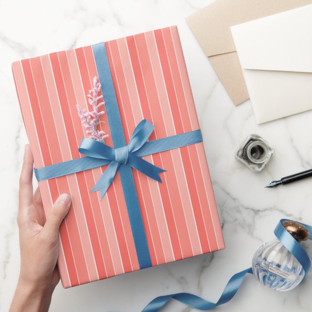 Coral Red Pink Stripes  Wrapping Paper (Gifting)