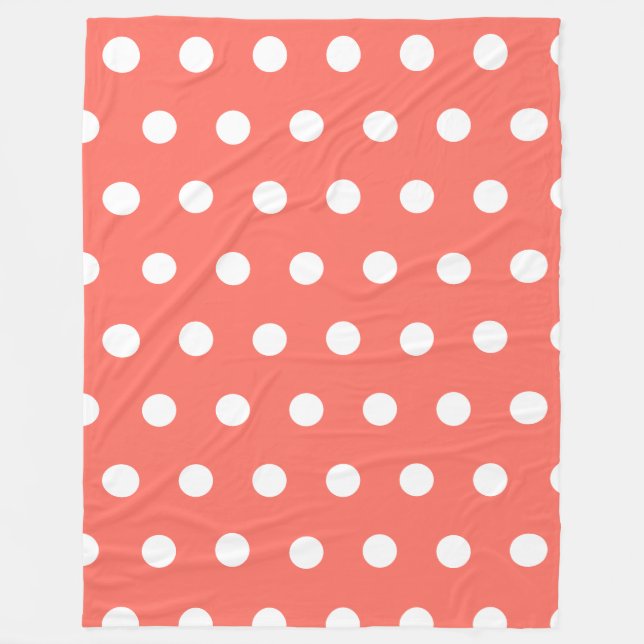 Coral Red Polka Dots Pattern Fleece Blanket (Front)