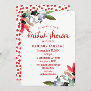 Coral Red Poppy Floral Bridal Shower Invitation
