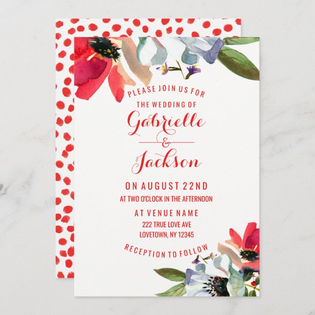 Coral Red Poppy Floral Wedding Invitations (Front/Back)