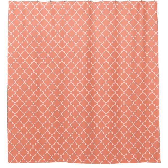 Coral Red Quatrefoil Pattern Shower Curtain (Front)