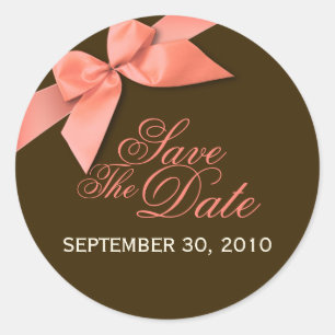 Coral Red Ribbon Save The Date Wedding Announce Classic Round Sticker