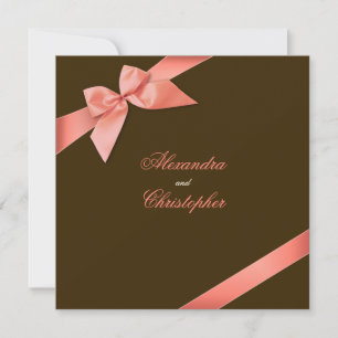 Coral Red Ribbon Wedding Announcement