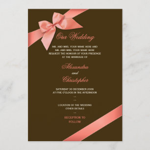 Coral Red Ribbon Wedding Announcement 2