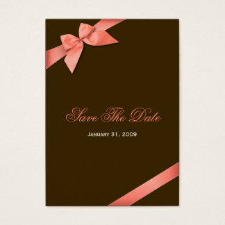 Coral Red Ribbon Wedding Save The Date MiniCard