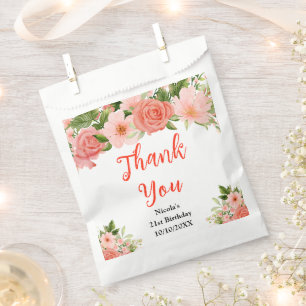 Coral Red Roses Birthday Thank You Favour Bag