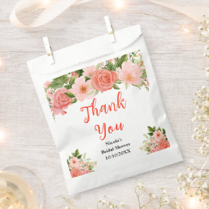 Coral Red Roses Bridal Shower Thank You Favour Bag