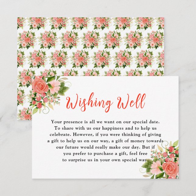 Coral Red Roses with Foliage Enclosure Card (Front/Back)
