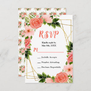 Coral Red Roses with Foliage RSVP Card