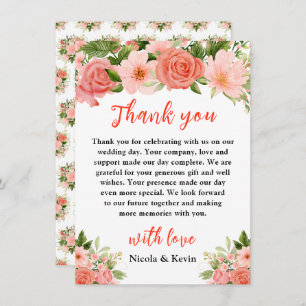 Coral Red Roses with Foliage Thank You Card