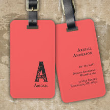 Coral red solid colour black initials and name