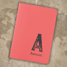 Coral red solid colour black initials and name