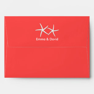 Coral Red Starfish Beach Wedding Envelopes
