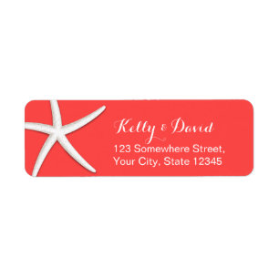 Coral Red Starfish Beach Wedding Return Address Label