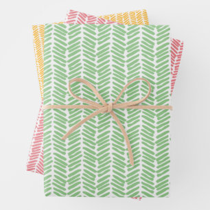 Coral Red Sunny Yellow Green Abstract Zigzag Art Wrapping Paper Sheet