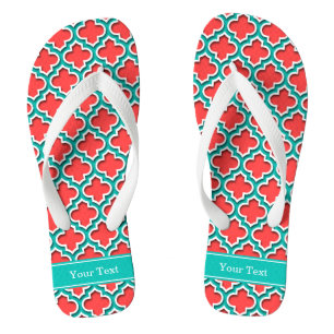 Coral Red, Teal Moroccan #5DS Teal Name Monogram Thongs
