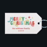 Coral Red Teal Retro Groovy Merry Christmas Gift Tags<br><div class="desc">Groovy retro 60s inspired Christmas gift tag with a fun retro font.</div>