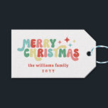 Coral Red Teal Retro Groovy Merry Christmas Gift Tags<br><div class="desc">Groovy retro 60s inspired Christmas gift tag with a fun retro font.</div>
