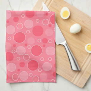 coral red tones with polka dots in retro sixties s tea towel
