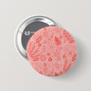 Coral Red Tropical Floral Pattern  6 Cm Round Badge