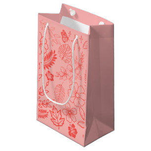 Coral Red Tropical Floral Pattern  Small Gift Bag